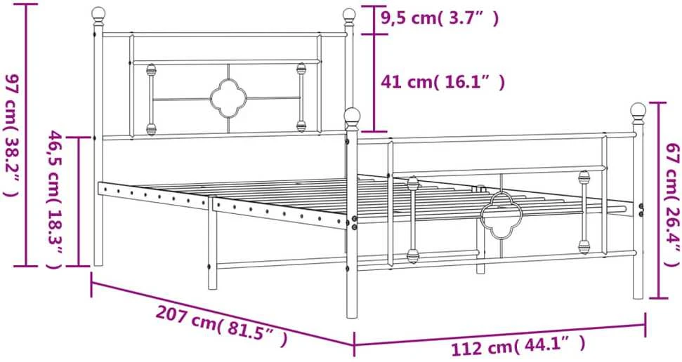 Lova Lovos rėmas su galvūgaliu/kojūgaliu, baltas, 107x203cm, metalas
