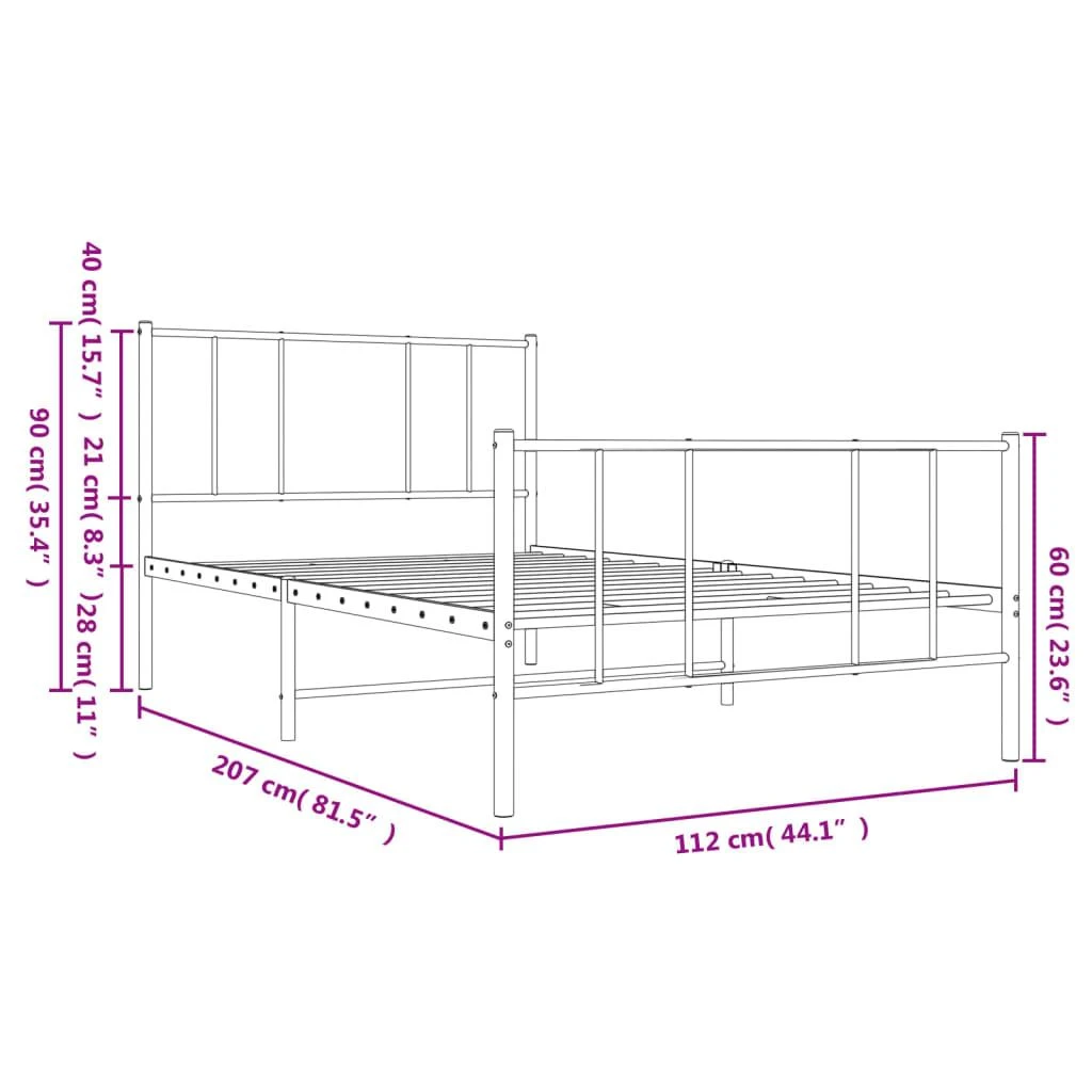 Lova Lovos rėmas su galvūgaliu/kojūgaliu, baltas, 107x203cm, metalas