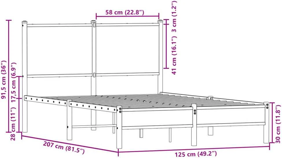 Lovos rėmas be čiužinio, rudas ąžuolo, 120x200cm, metalas
