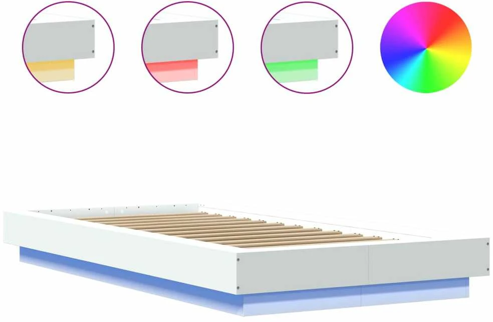 Lovos rėmas su LED, baltas, 100x200cm, apdirbta mediena