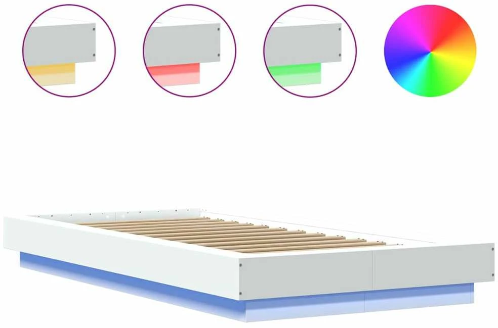 Lovos rėmas su LED, baltas, 90x190cm, apdirbta mediena