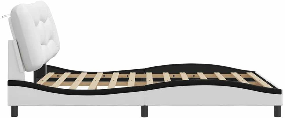 Lovos rėmas su LED, baltas ir juodas, 160x200cm, dirbtinė oda