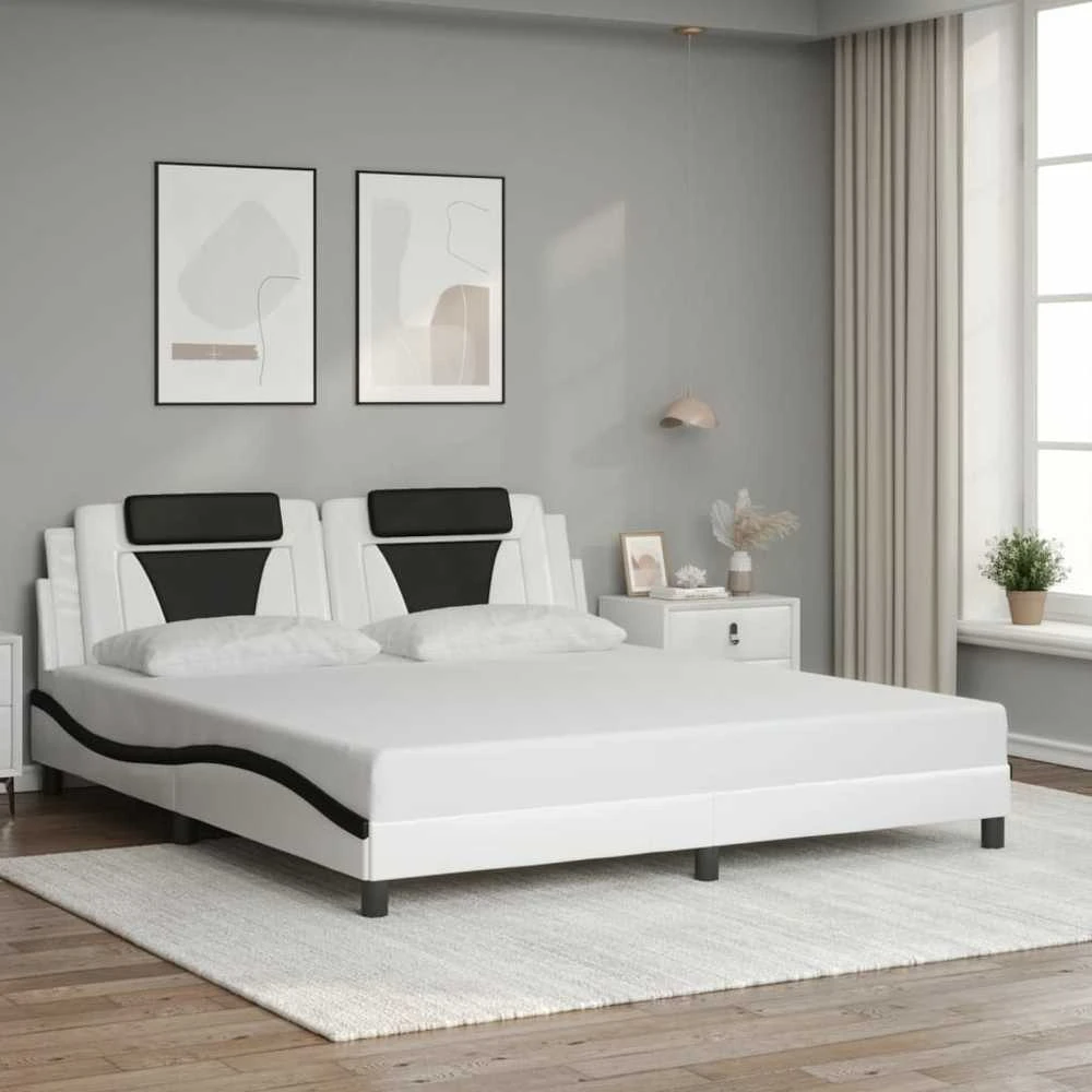 Lovos rėmas su LED, baltas ir juodas, 180x200cm, dirbtinė oda