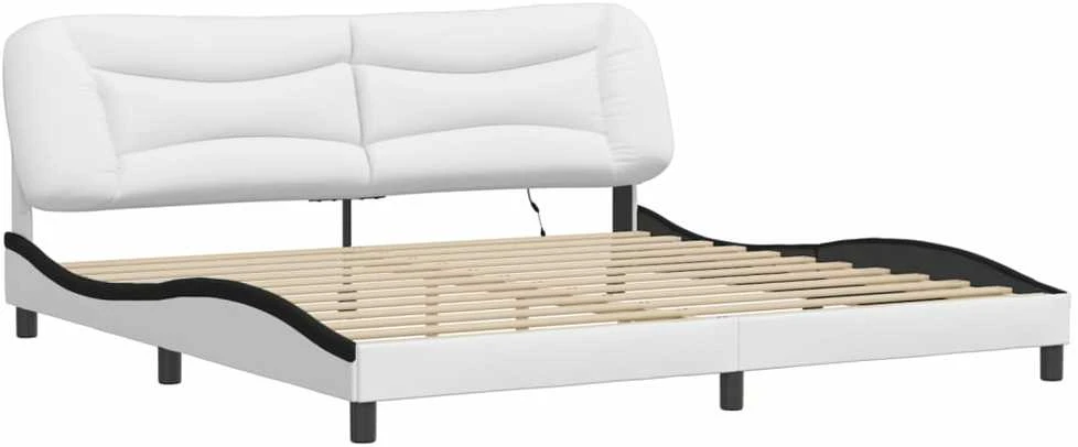 Lovos rėmas su LED, baltas ir juodas, 200x200cm, dirbtinė oda