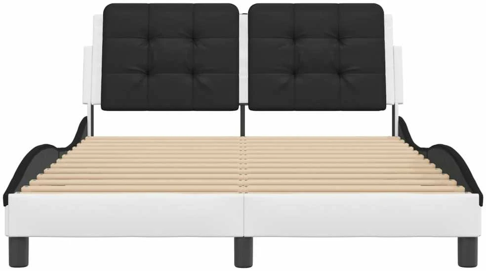 Lovos rėmas su LED, baltas ir juodas, 140x190cm, dirbtinė oda