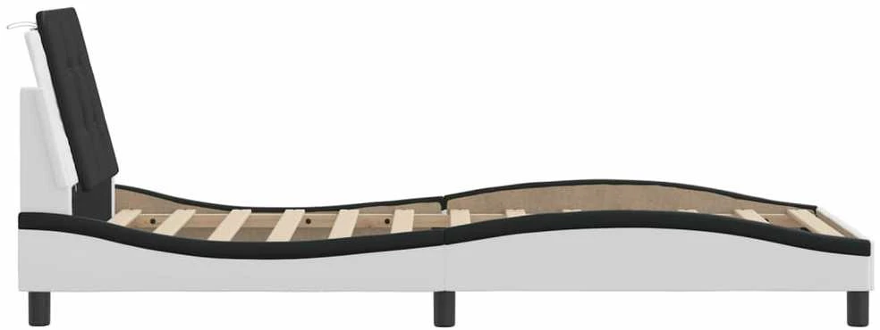 Lovos rėmas su LED, baltas ir juodas, 90x200cm, dirbtinė oda