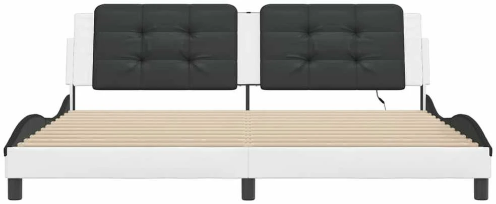 Lovos rėmas su LED, baltas ir juodas, 200x200cm, dirbtinė oda