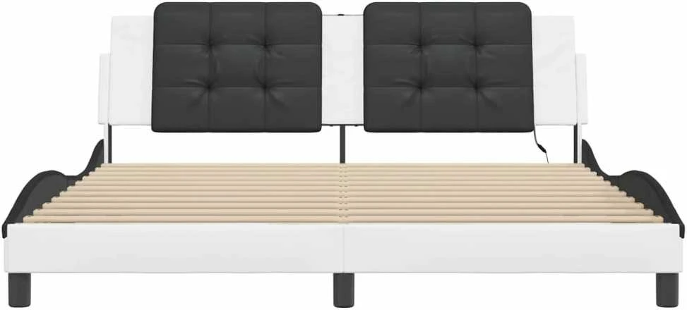 Lovos rėmas su LED, baltas ir juodas, 180x200cm, dirbtinė oda