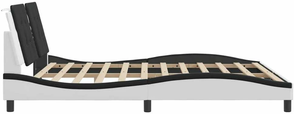 Lovos rėmas su LED, baltas ir juodas, 180x200cm, dirbtinė oda