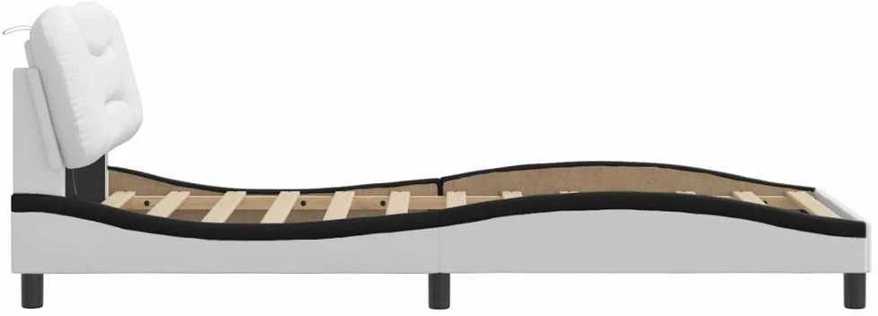 Lovos rėmas su LED, baltas ir juodas, 90x190cm, dirbtinė oda
