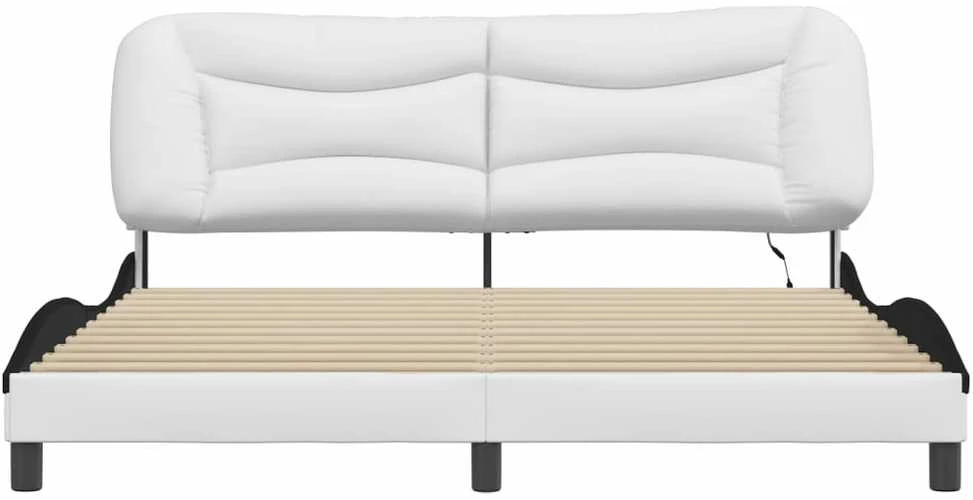 Lovos rėmas su LED, baltas ir juodas, 180x200cm, dirbtinė oda