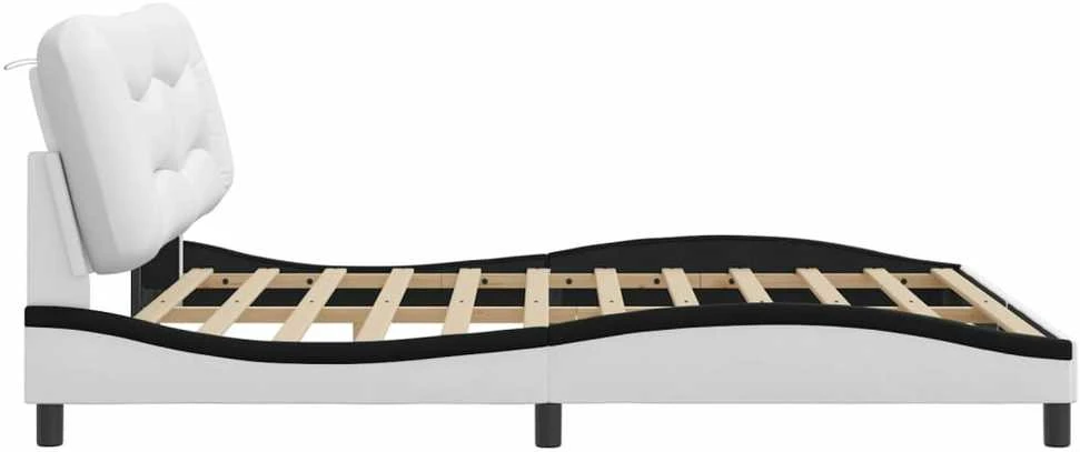 Lovos rėmas su LED, baltas ir juodas, 180x200cm, dirbtinė oda