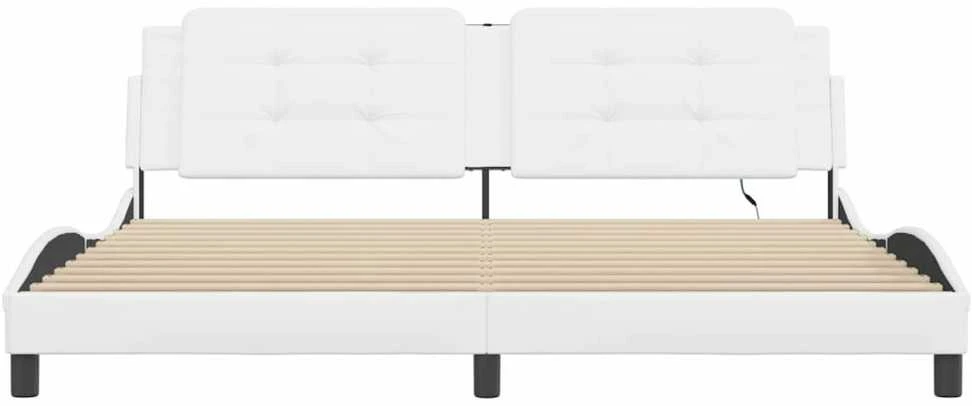 Lovos rėmas su LED, baltos spalvos, 200x200cm, dirbtinė oda