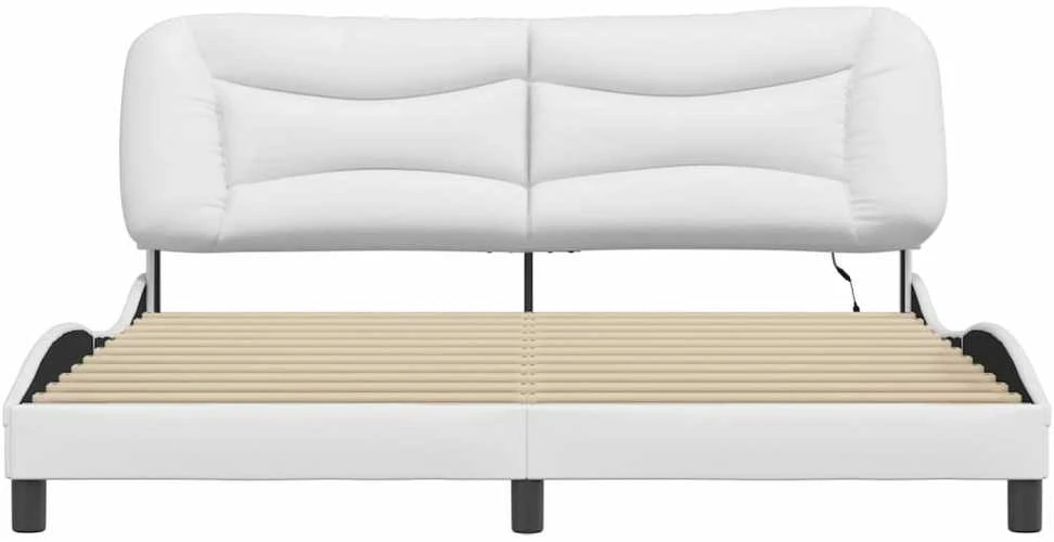 Lovos rėmas su LED, baltos spalvos, 180x200cm, dirbtinė oda