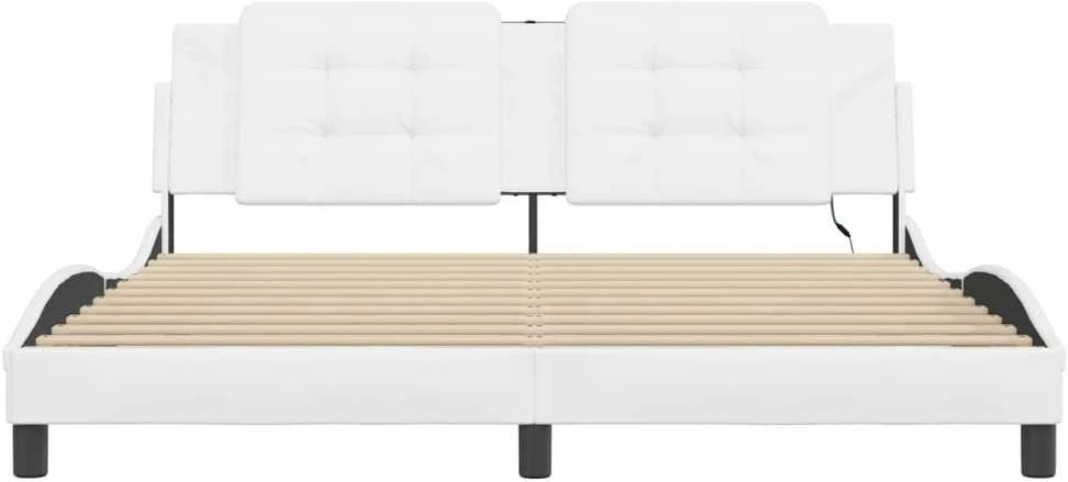 Lovos rėmas su LED, baltos spalvos, 180x200cm, dirbtinė oda