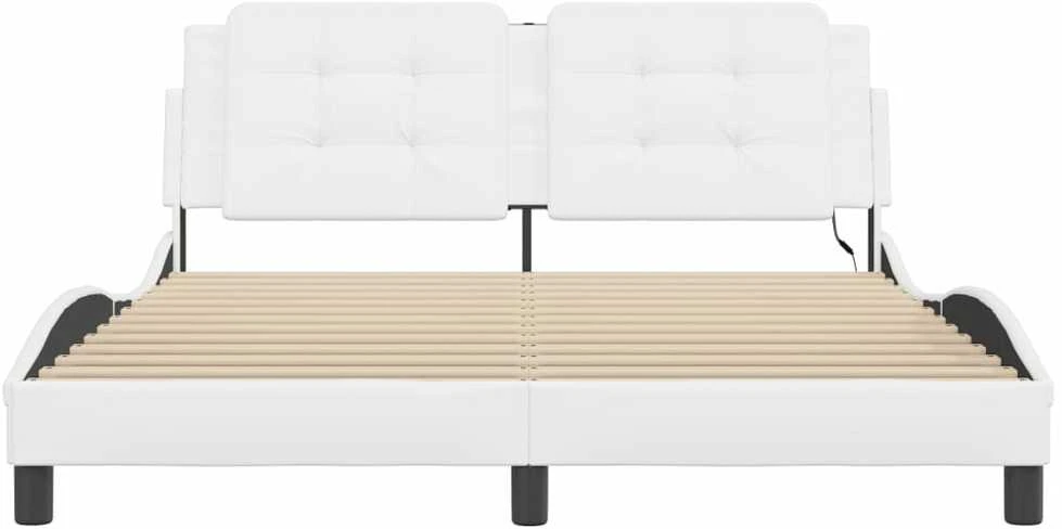 Lovos rėmas su LED, baltos spalvos, 160x200cm, dirbtinė oda
