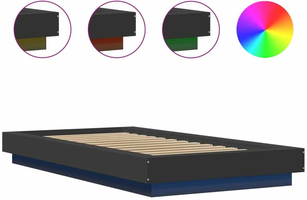 Lovos rėmas su LED, juodas, 100x200cm, apdirbta mediena