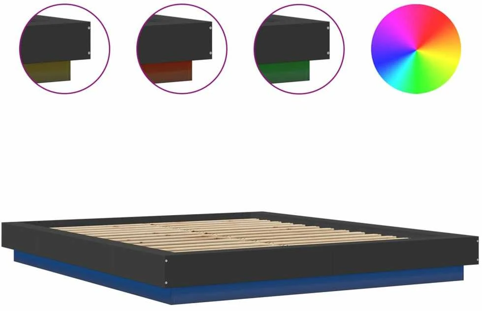 Lovos rėmas su LED, juodas, 150x200cm, apdirbta mediena