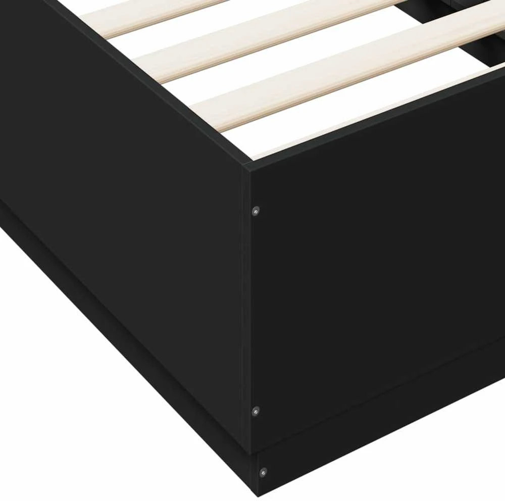 Lovos rėmas su LED, juodas, 90x190cm, apdirbta mediena