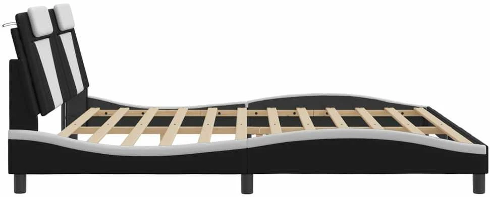 Lovos rėmas su LED, juodas ir baltas, 200x200cm, dirbtinė oda