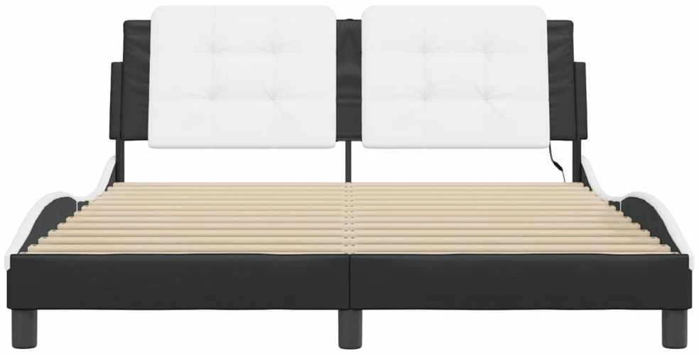 Lovos rėmas su LED, juodas ir baltas, 160x200cm, dirbtinė oda