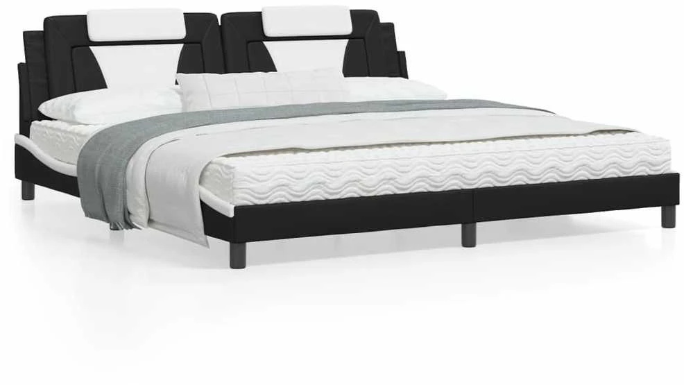 Lovos rėmas su LED, juodas ir baltas, 200x200cm, dirbtinė oda