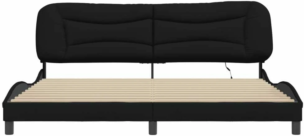 Lovos rėmas su LED, juodos spalvos, 200x200cm, audinys