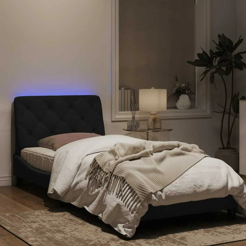 Lovos rėmas su LED, juodos spalvos, 80x200cm, aksomas