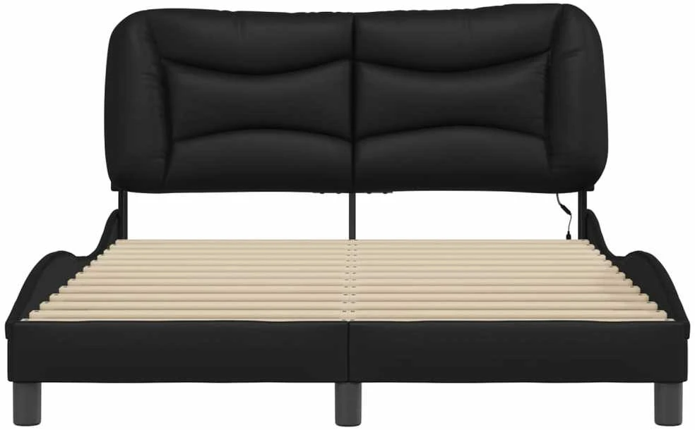 Lovos rėmas su LED, juodos spalvos, 140x190cm, dirbtinė oda