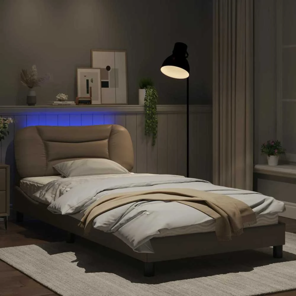 Lovos rėmas su LED, kapučino spalvos, 100x200cm, dirbtinė oda