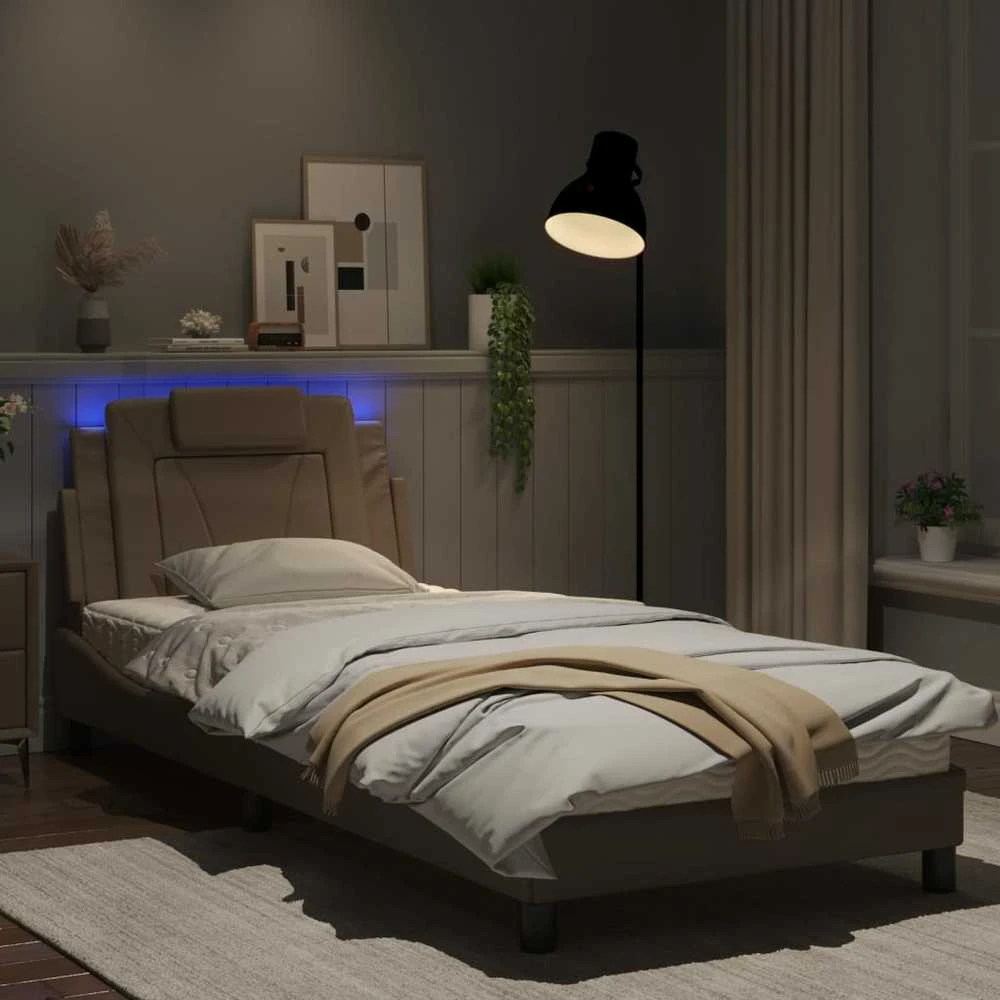 Lovos rėmas su LED, kapučino spalvos, 80x200cm, dirbtinė oda