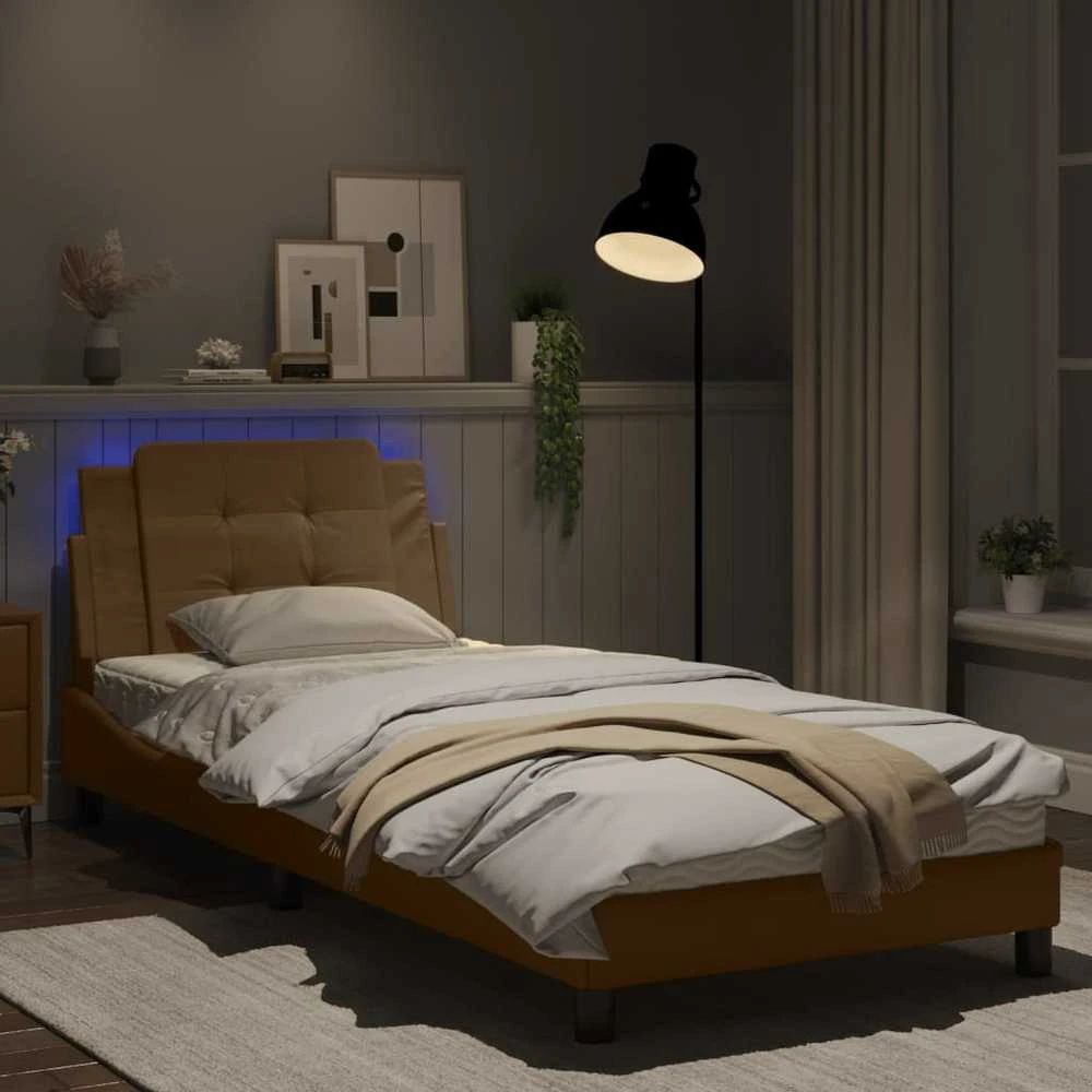 Lovos rėmas su LED, kapučino spalvos, 80x200cm, dirbtinė oda