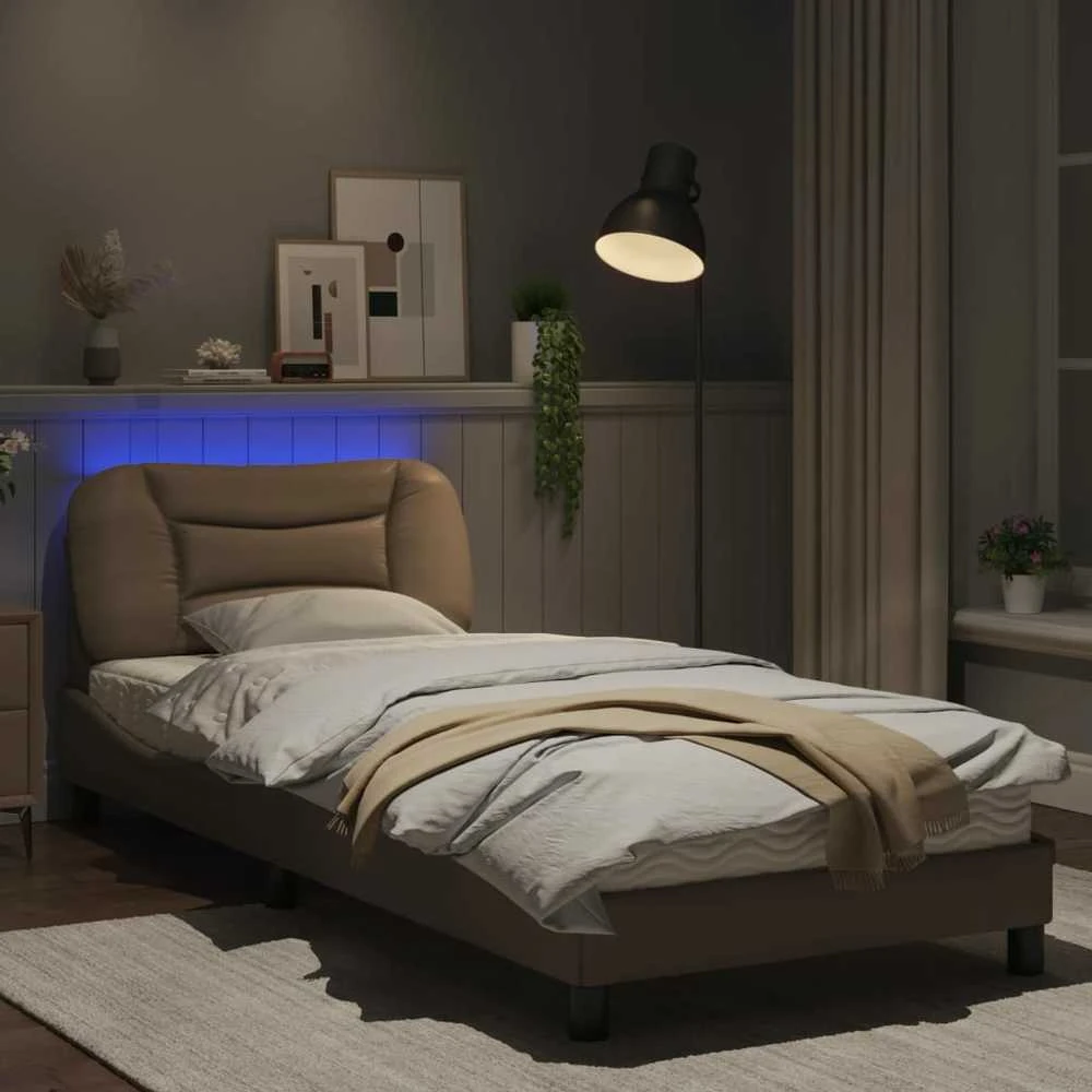 Lovos rėmas su LED, kapučino spalvos, 80x200cm, dirbtinė oda