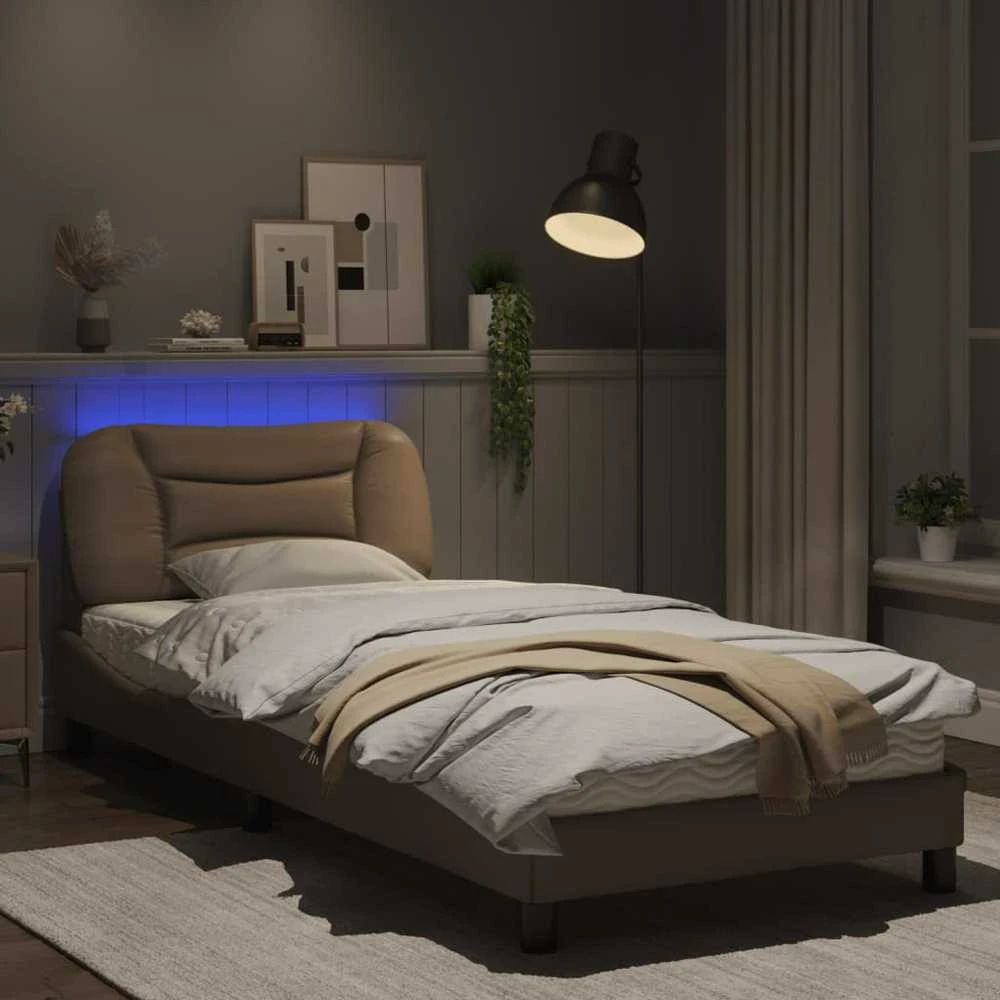 Lovos rėmas su LED, kapučino spalvos, 90x190cm, dirbtinė oda
