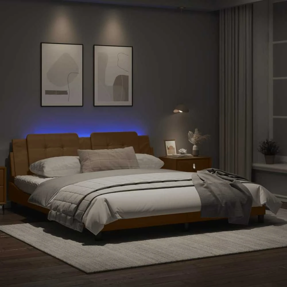 Lovos rėmas su LED, kapučino spalvos, 180x200cm, dirbtinė oda