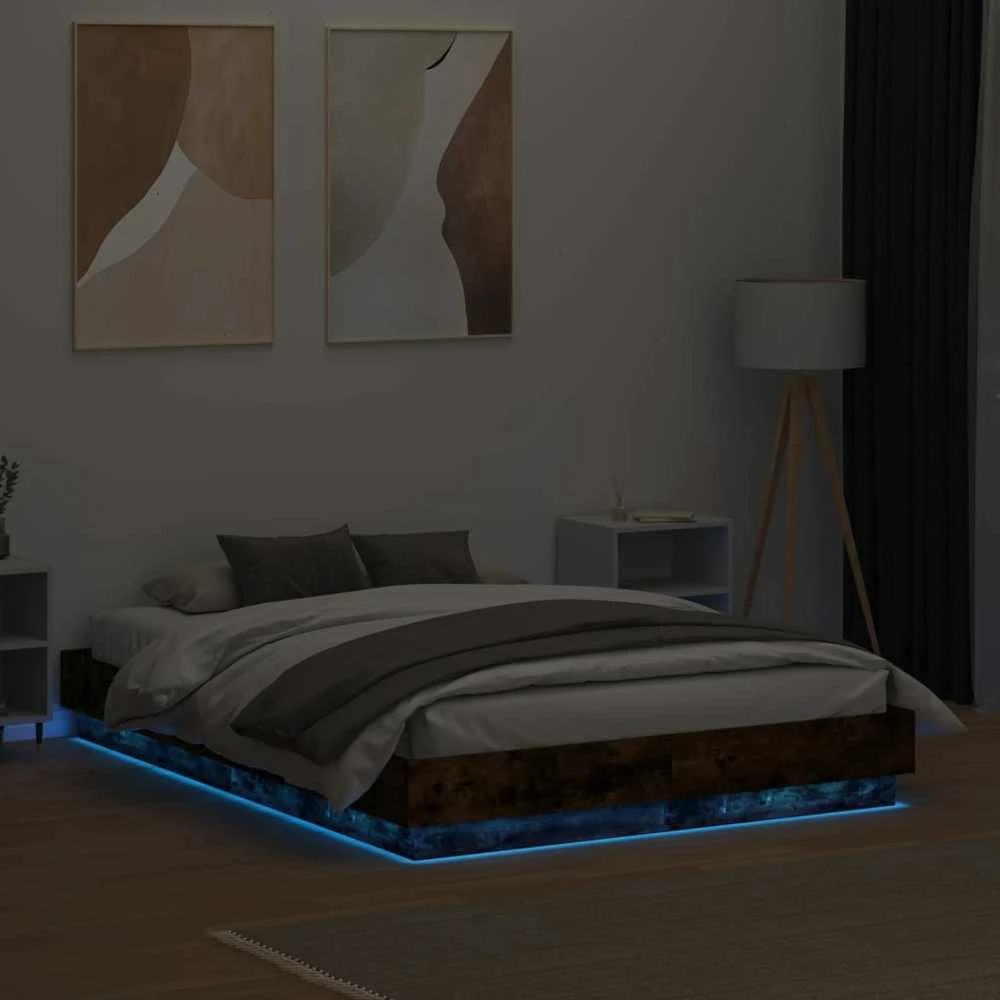 Lovos rėmas su LED lemputėmis, dūminio ąžuolo, 120x190cm