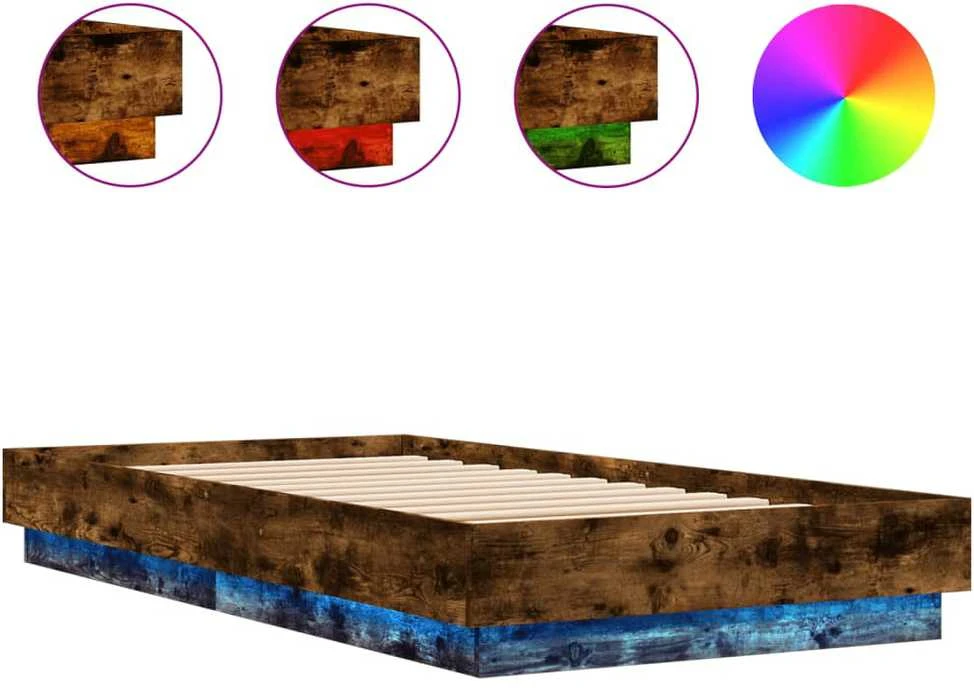 Lovos rėmas su LED lemputėmis, dūminio ąžuolo spalvos, 75x190cm