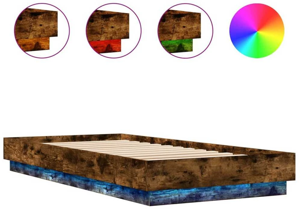 Lovos rėmas su LED lemputėmis, dūminio ąžuolo, 100x200cm