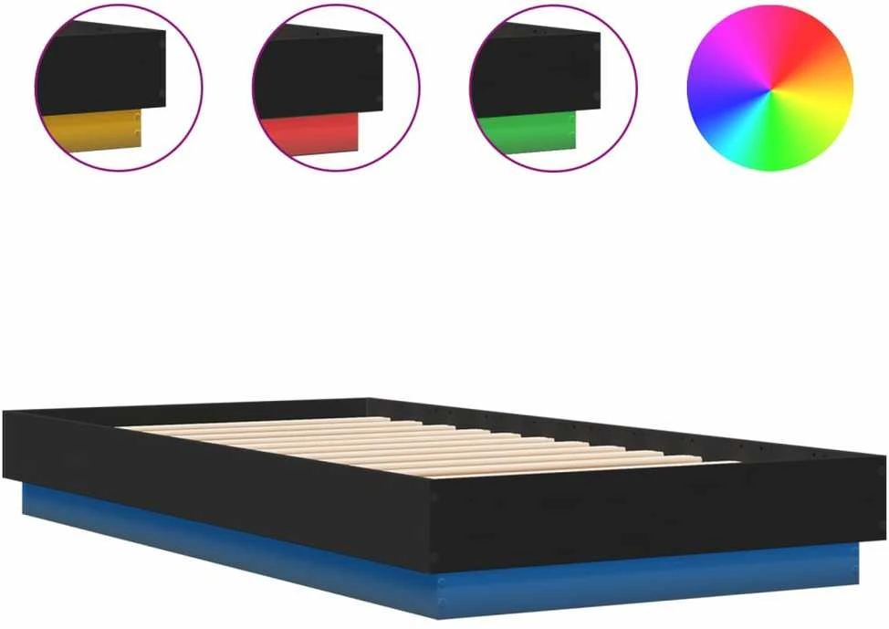Lovos rėmas su LED lemputėmis, juodos spalvos, 75x190cm