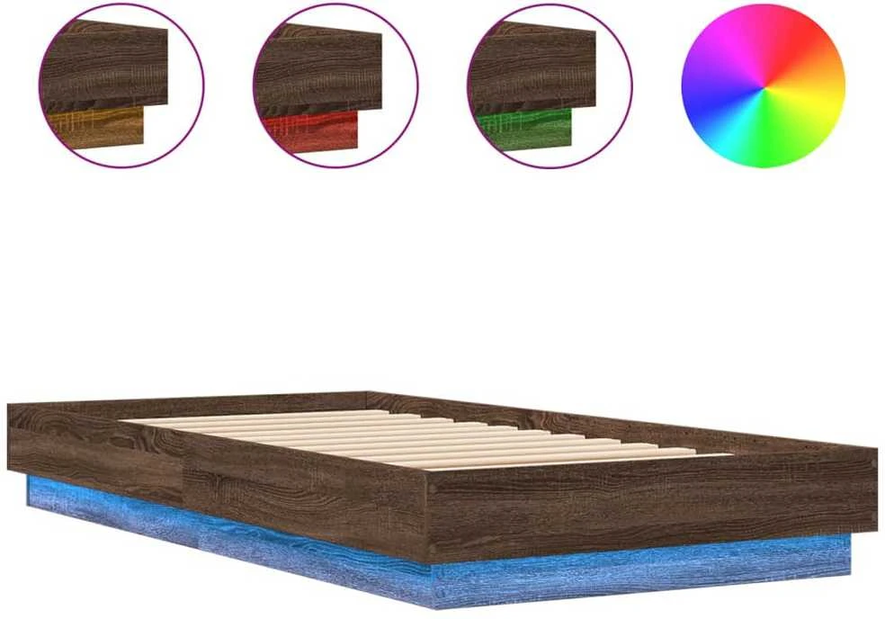 Lovos rėmas su LED lemputėmis, rudos ąžuolo spalvos, 75x190cm