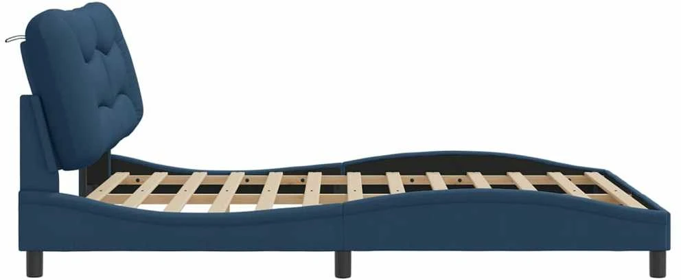 Lovos rėmas su LED, mėlynos spalvos, 160x200cm, audinys