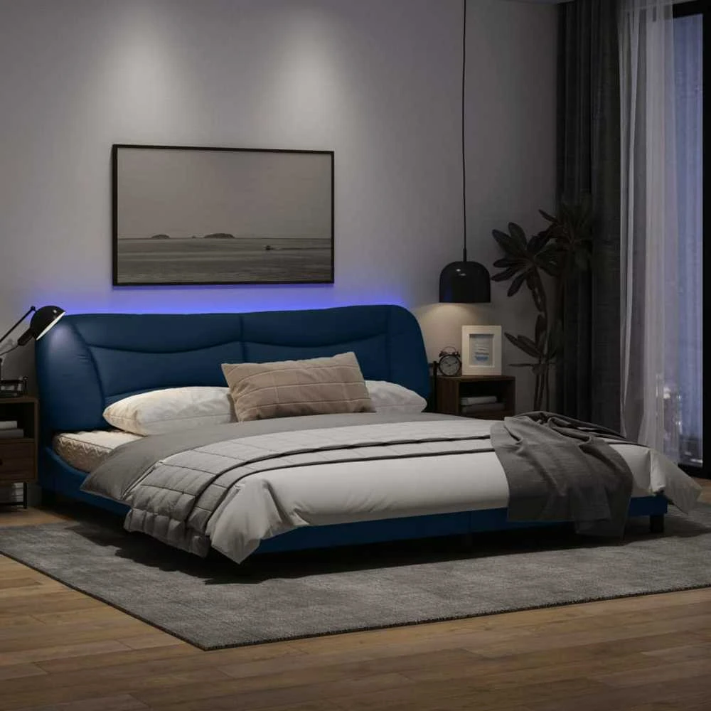 Lovos rėmas su LED, mėlynos spalvos, 200x200cm, audinys