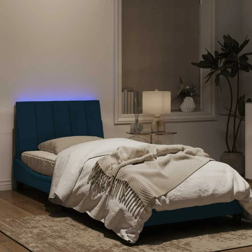 Lovos rėmas su LED, mėlynos spalvos, 80x200cm, aksomas