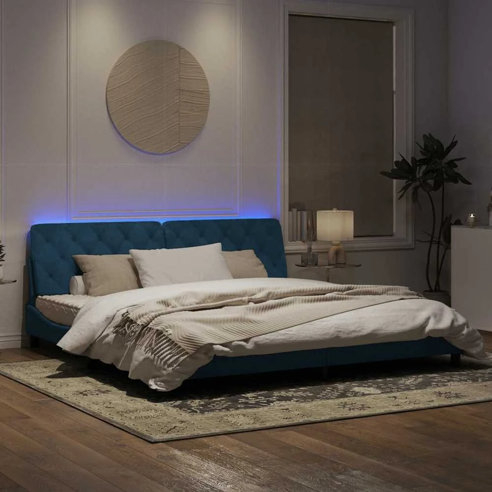 Lovos rėmas su LED, mėlynos spalvos, 200x200cm, aksomas