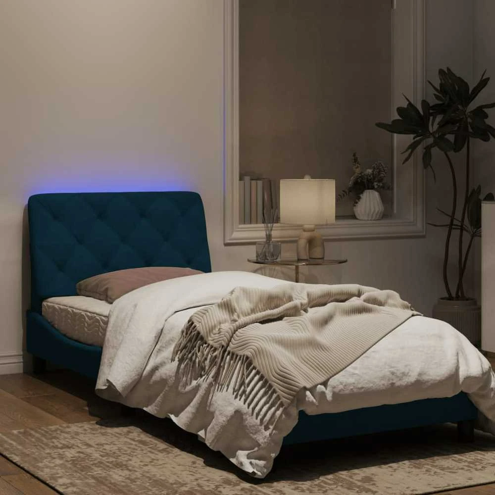 Lovos rėmas su LED, mėlynos spalvos, 80x200cm, aksomas