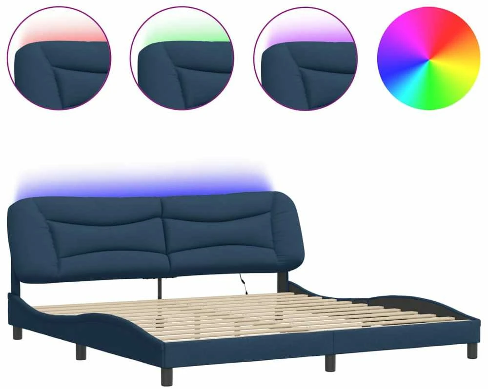 Lovos rėmas su LED, mėlynos spalvos, 200x200cm, audinys