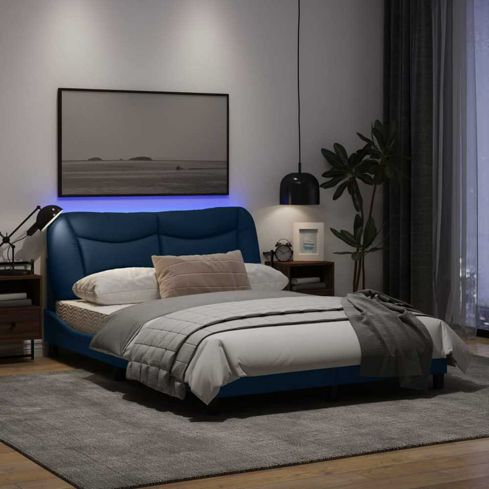 Lovos rėmas su LED, mėlynos spalvos, 120x200cm, audinys