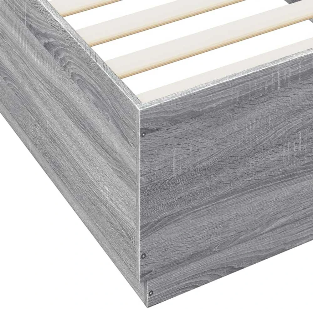 Lovos rėmas su LED, pilkas ąžuolo, 90x200cm, apdirbta mediena