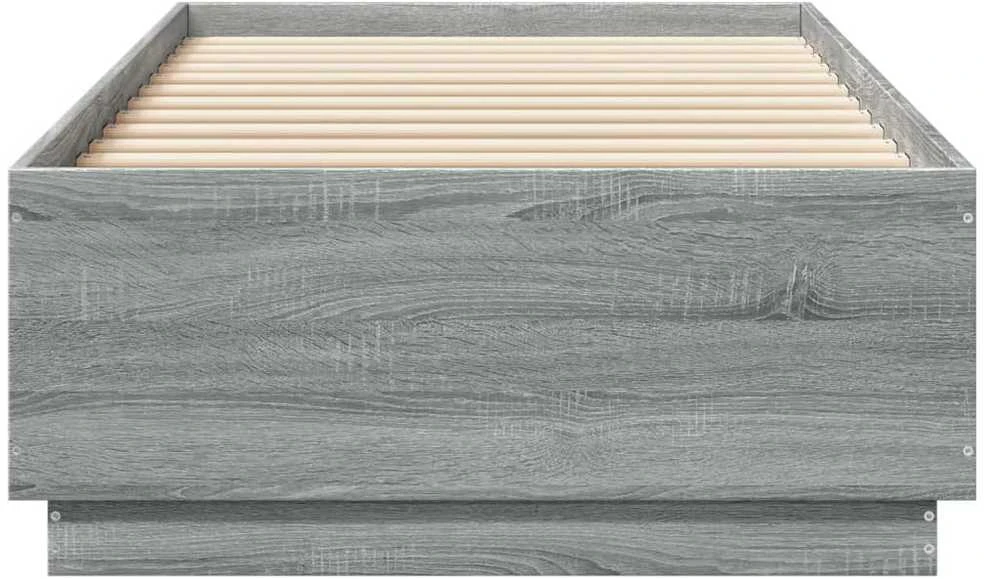 Lovos rėmas su LED, pilkas ąžuolo, 90x200cm, apdirbta mediena