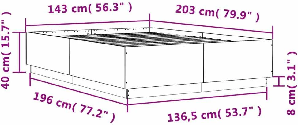 Lovos rėmas su LED, pilkas ąžuolo, 140x200cm, apdirbta mediena